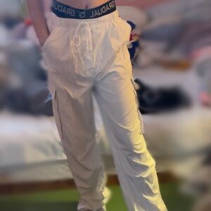 Womans White Cargo Pants // Drawstring (From GU Japan)